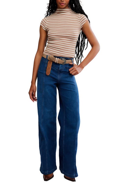 Free People Lola Stripe Funnel Neck Knit Top In Neutral