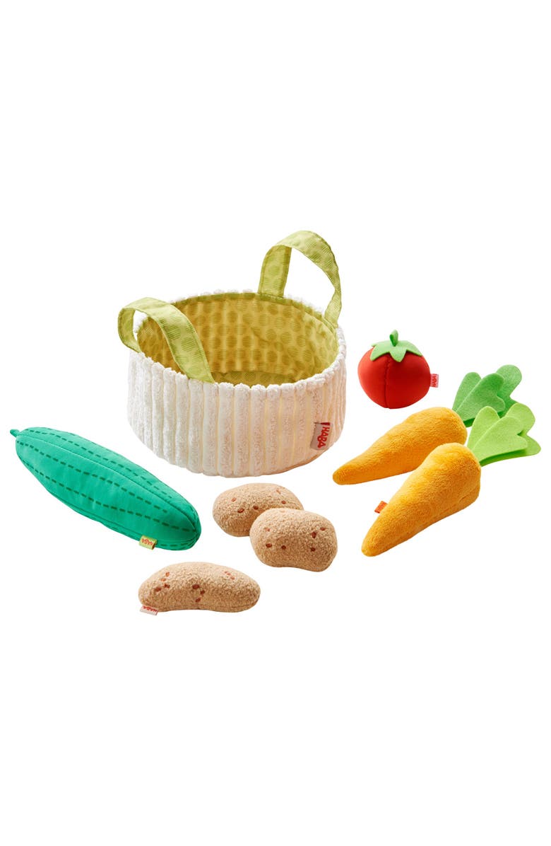 HABA Biofino Vegetable Basket - Soft Plush Pretend Play Food with Carrier, Cucumber, Tomato, 2 Carrots and 3 Potatoes, Alternate, color, 