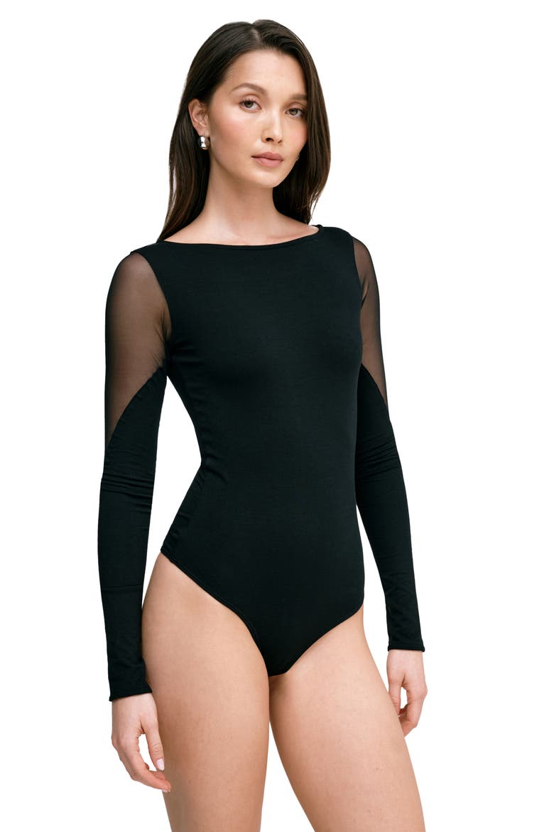 Adella Mesh Accent Bodysuit, Alternate, color, BLACK