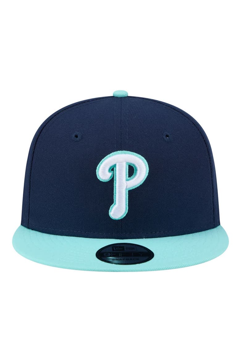 Men's New Era Navy/Turquoise Philadelphia Phillies Two-Tone Color Pack 9FIFTY Snapback Hat, Alternate, color, Navy
