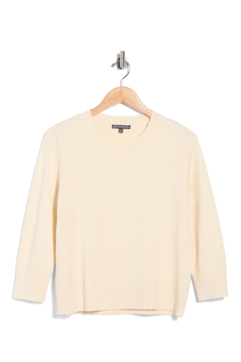 Scalloped Three-Quarter Sleeve Sweater, Alternate, color, CREAM