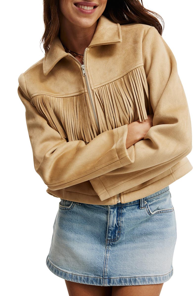 Cotton On Women's Fringe Faux Suede Jacket, Alternate, color,