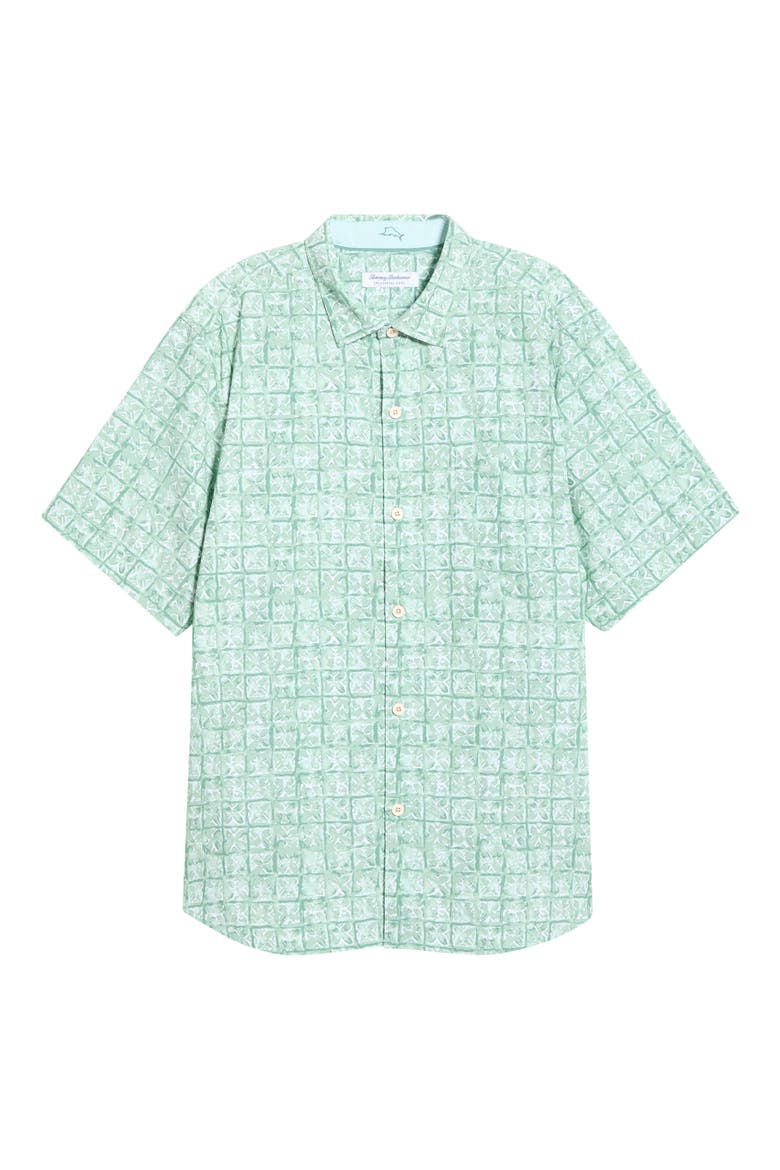 Coastal Ease Carrico Tiles IslandZone® Short Sleeve Button-Up Shirt, Alternate, color, ZEPHYR GREEN