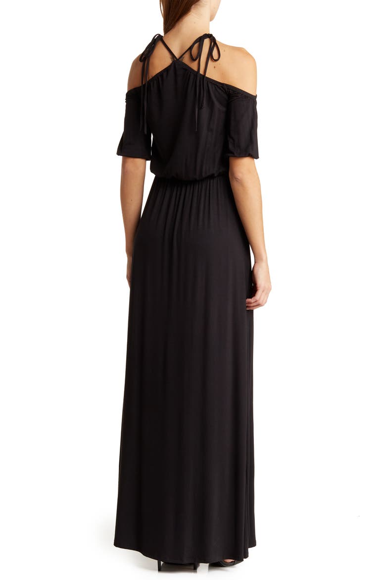 Tie Neck Maxi Dress, Alternate, color, BLACK