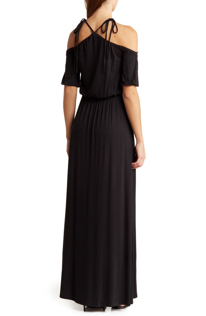 GO COUTURE Tie Neck Maxi Dress, Alternate, color, Black