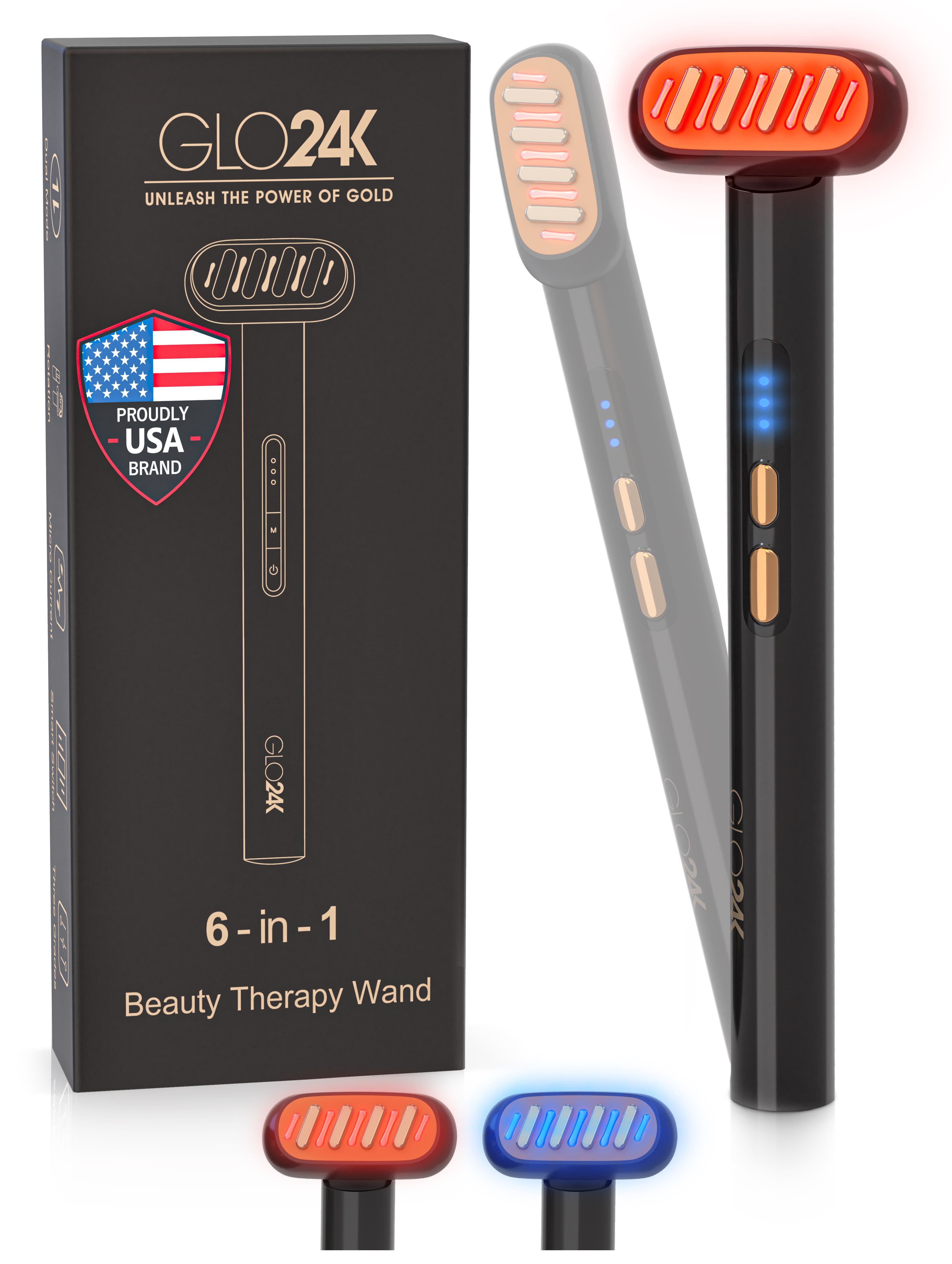 GLO24K UNLEASH THE POWER OF GOLD 6-IN-1 Beauty Therapy Wand for the Face, Eyes & Neck in Na 