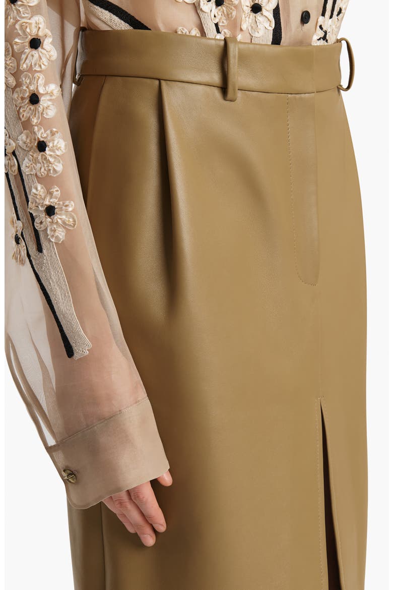 Anden Pleated Lambskin Leather Pencil Skirt, Alternate, color, GOLDEN OCHRE