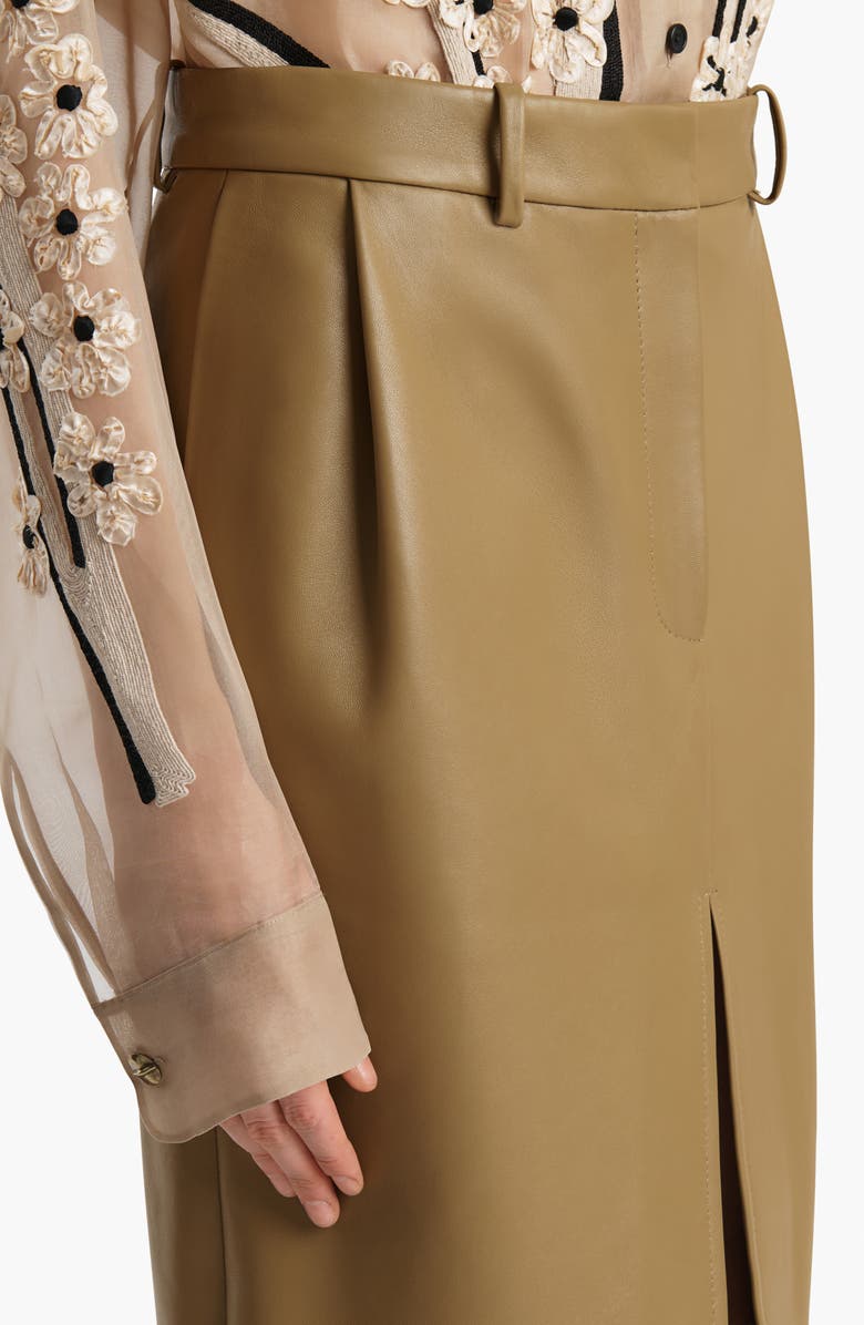 Khaite Anden Pleated Lambskin Leather Pencil Skirt, Alternate, color, Golden Ochre