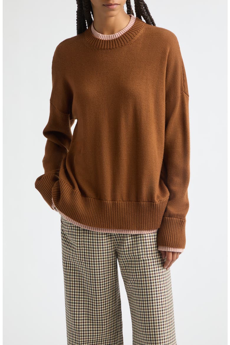 Merino Wool Crewneck Sweater, Main, color, BROWN PINK