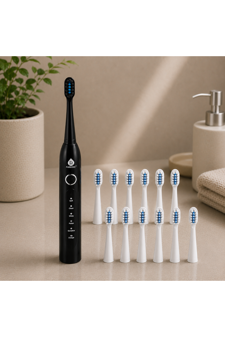 USB Rechargeable Sonic Toothbrush with 12 Brush Heads, Alternate, color, Black