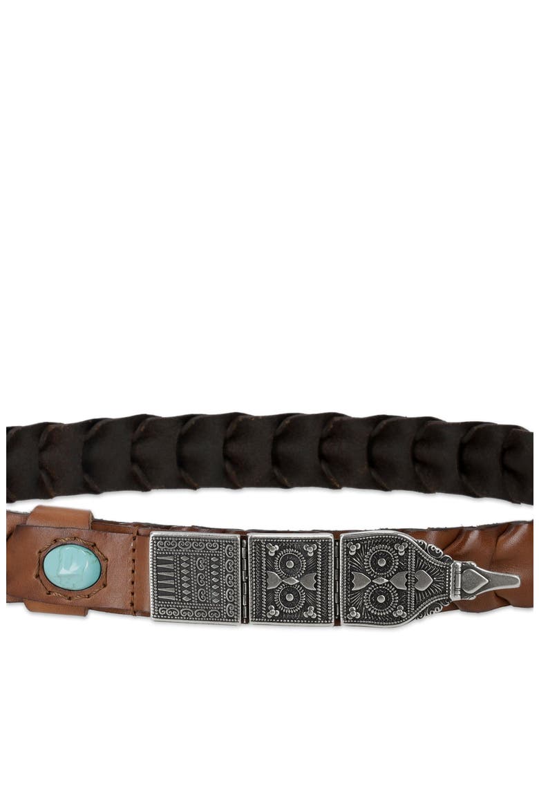Tess Woven Leather Belt, Alternate, color, BROWN