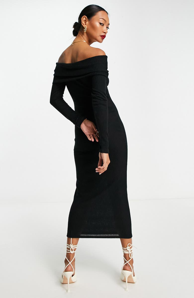 ASOS DESIGN Off the Shoulder Long Sleeve Rib Dress, Alternate, color,