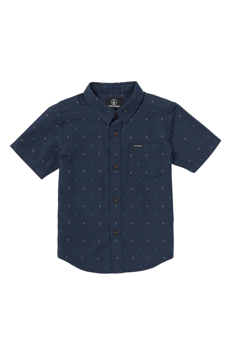 Volcom Kids' Honestone Dot Pattern Short Sleeve Button-Up Shirt, Main, color, 