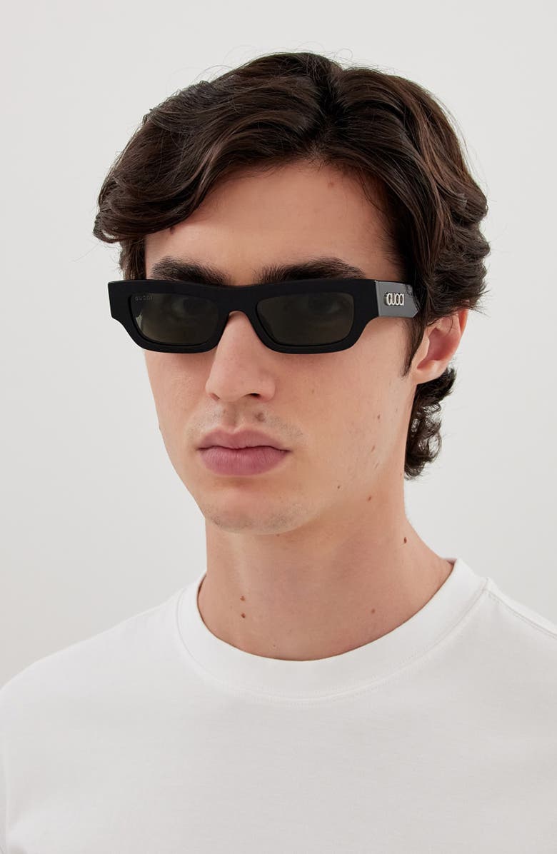 Gucci 52mm Polarized Rectangular Sunglasses, Alternate, color, Black