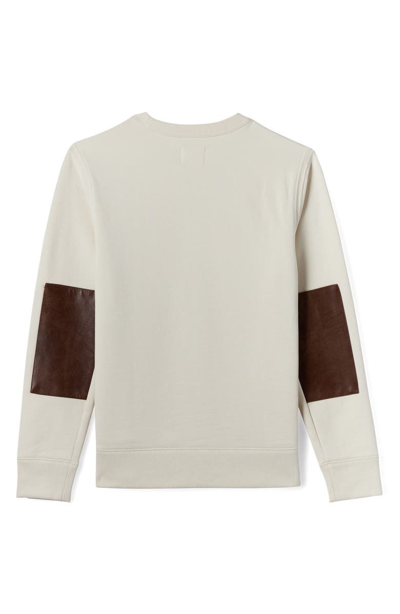 Billy Reid Dover Crewneck Sweatshirt with Leather Elbow Patches, Alternate, color, Natural