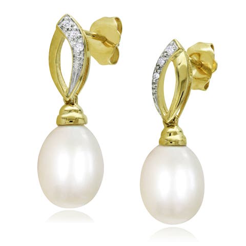 Cultured Pearl & Diamond Drop Earrings 10k
