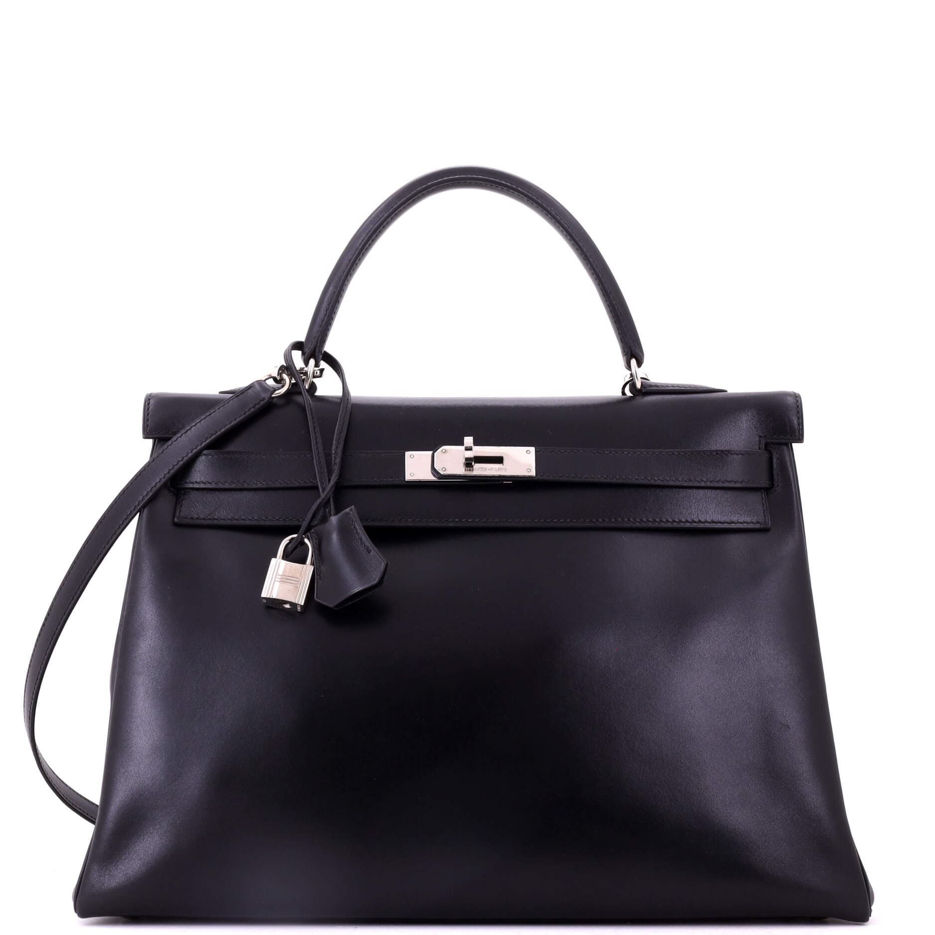 Kelly Handbag Black Box Calf with Palladium Hardware 35, Main, color, Black