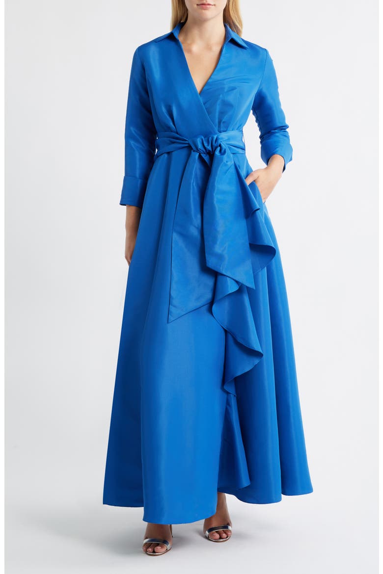 Long Sleeve Taffeta Gown, Main, color, OCEAN