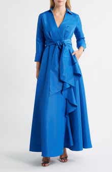 Betsy & Adam Long Sleeve Taffeta Gown