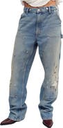 Free People Emily High Waist Ripped Wide Leg Carpenter Jeans