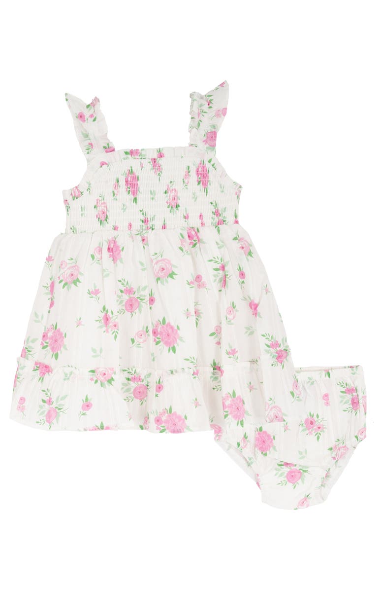 Rare Editions Floral Gauze Smocked Dress & Bloomers, Alternate, color, 