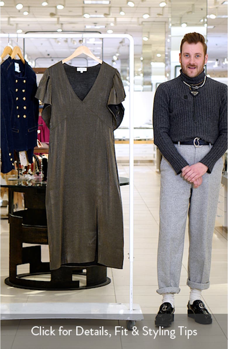 Pamela Flutter Sleeve Satin Midi Dress, sales video thumbnail