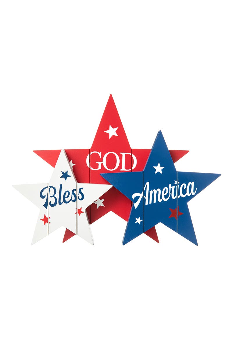 Glitzhome Wooden Patriotic Americana Stars Table Decor, Main, color, 