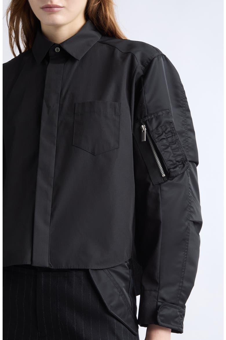 Mixed Media Button-Up Shirt (Nordstrom Exclusive), Alternate, color, BLACK