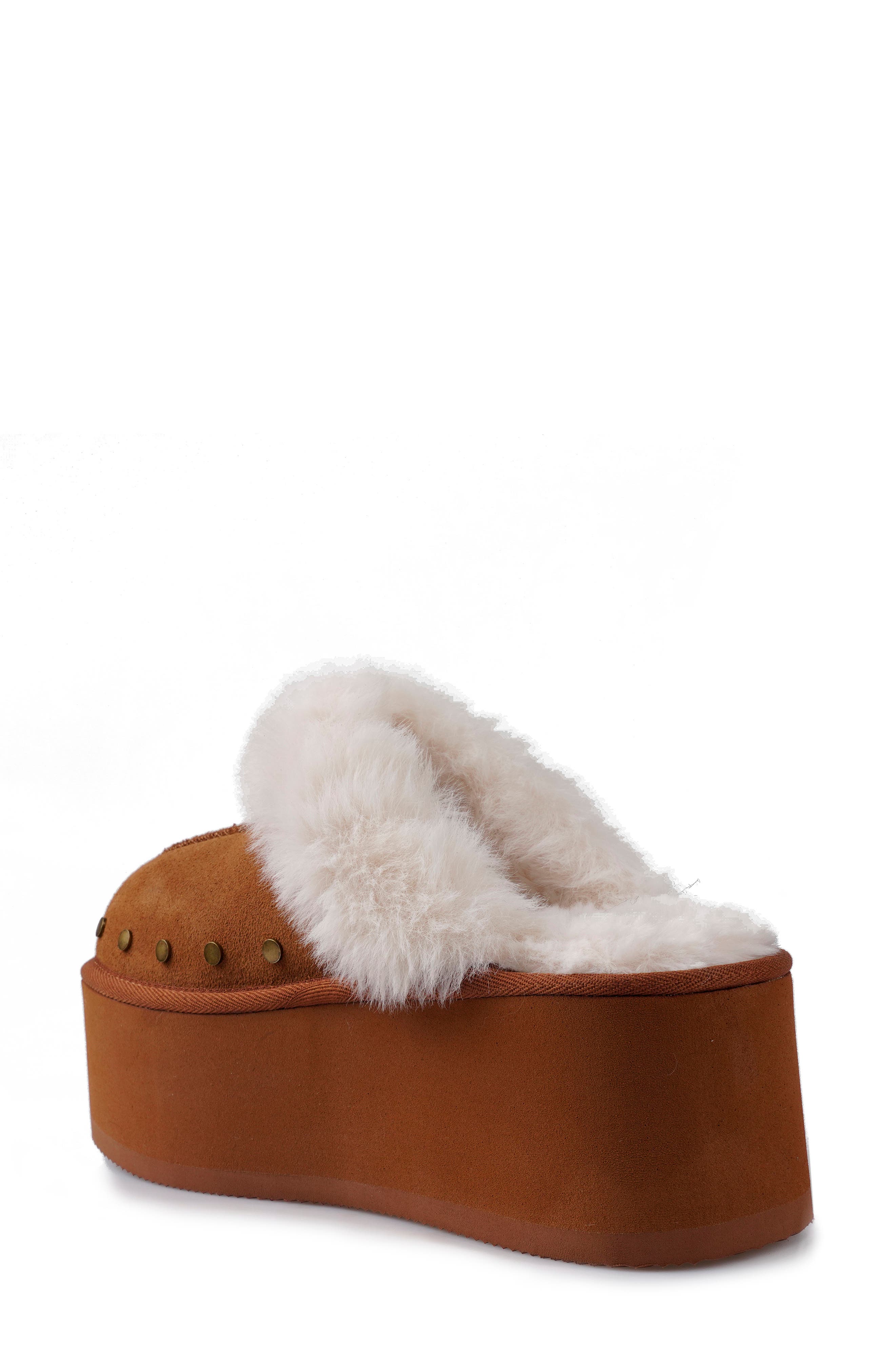 Candie's Sutton Faux Fur Platform Clog, Alternate, color, Tan Suede