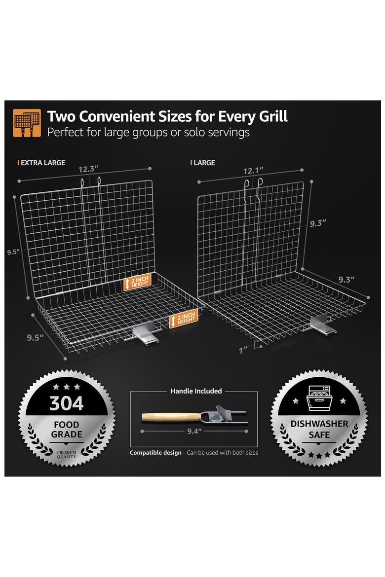 Set of 2 Stainless Steel Grill Baskets, Alternate, color, SILVER