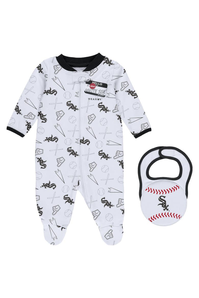 Newborn & Infant WEAR by Erin Andrews White Chicago White Sox Sleep & Play Full-Zip Footed Jumper with Bib, Main, color, Black
