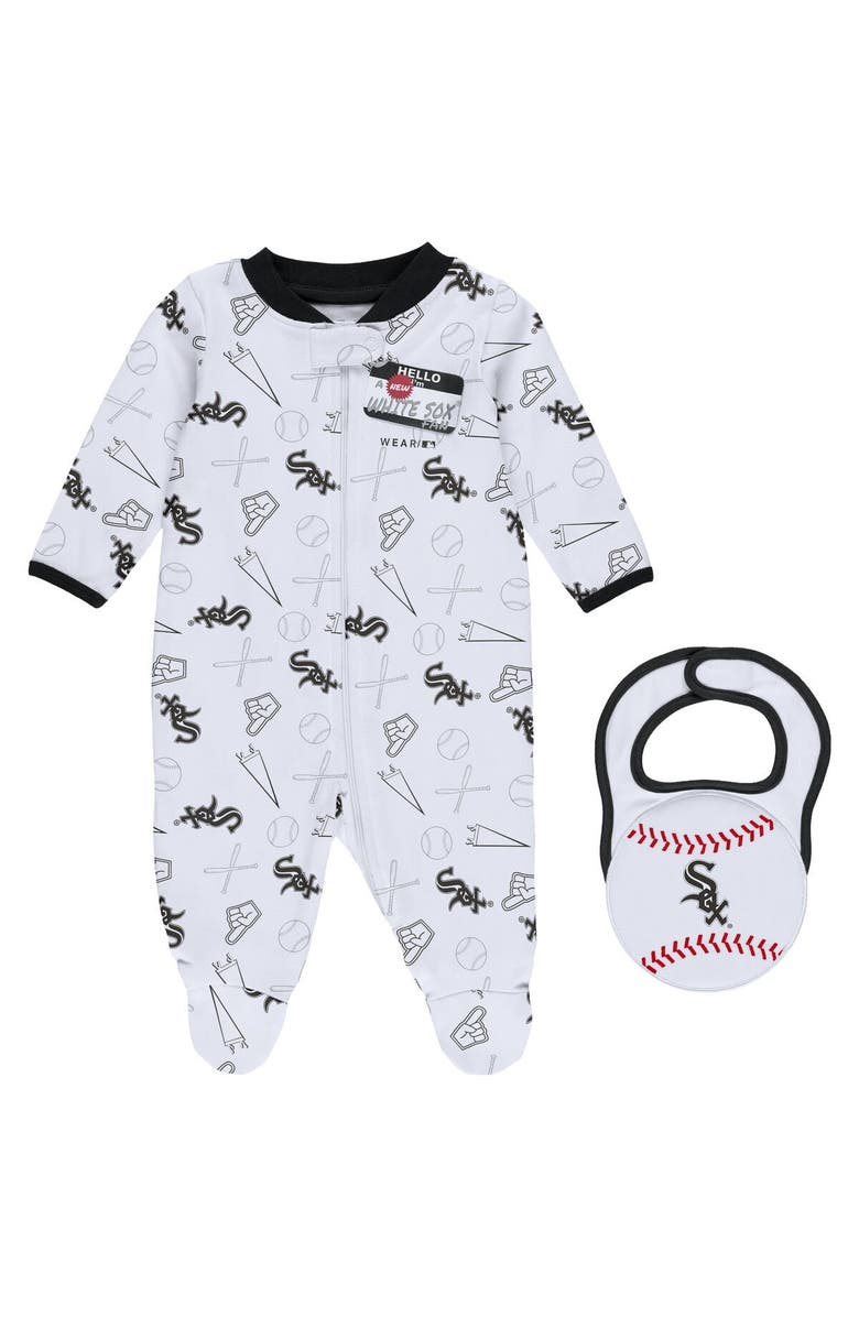 WEAR by Erin Andrews Newborn & Infant WEAR by Erin Andrews White Chicago White Sox Sleep & Play Full-Zip Footed Jumper with Bib, Main, color, 