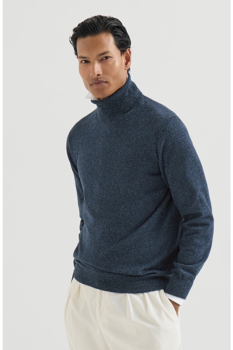 Mouliné cashmere turtleneck sweater, Main, color, Denim