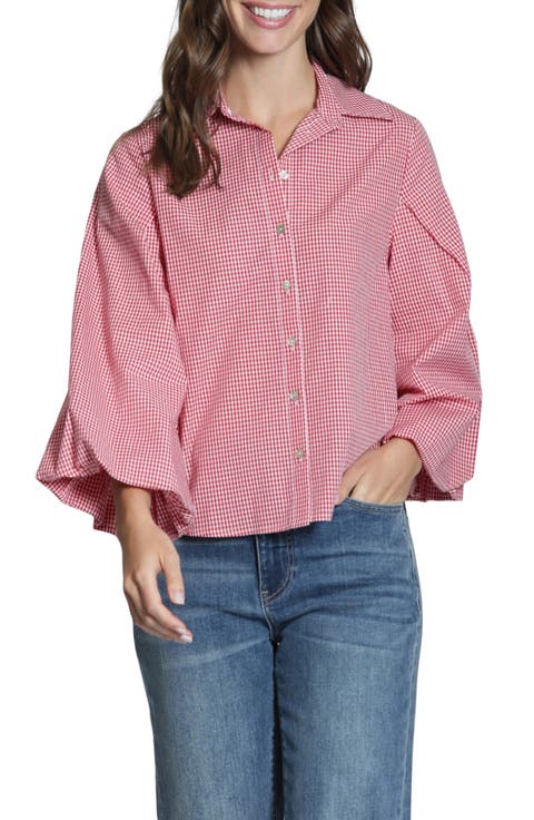 Cotton Bubble Sleeve Button-Up Shirt