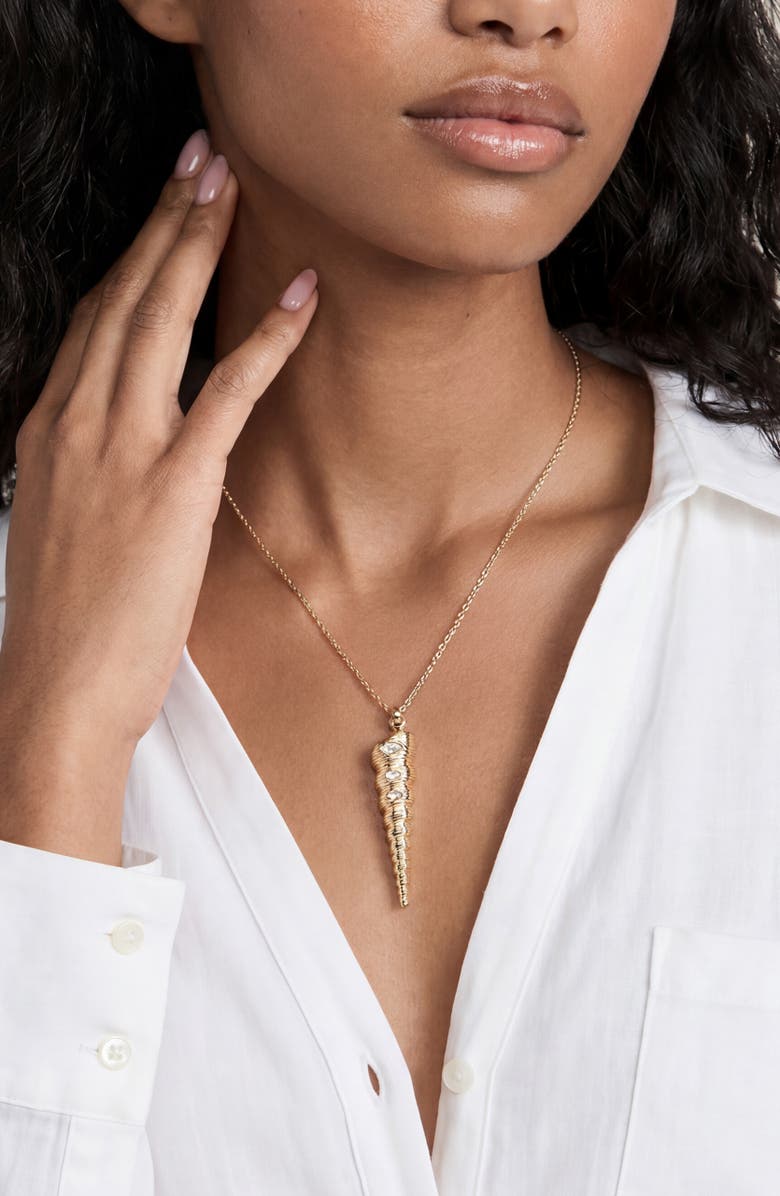 Ettika Long Conch Shell Pendant Necklace, Alternate, color, Gold