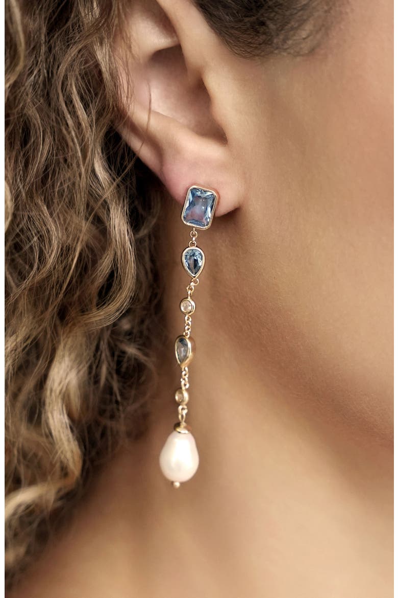 Gleaming Cubic Zirconia Linear Earrings, Alternate, color, BLUE