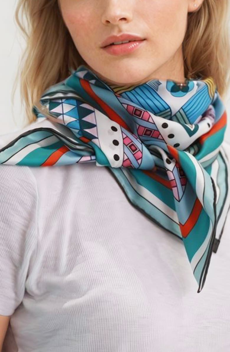 Jessie Zhao New York Silk Scarf Of Reconstruction With Shapes In Blue, Alternate, color, Blue