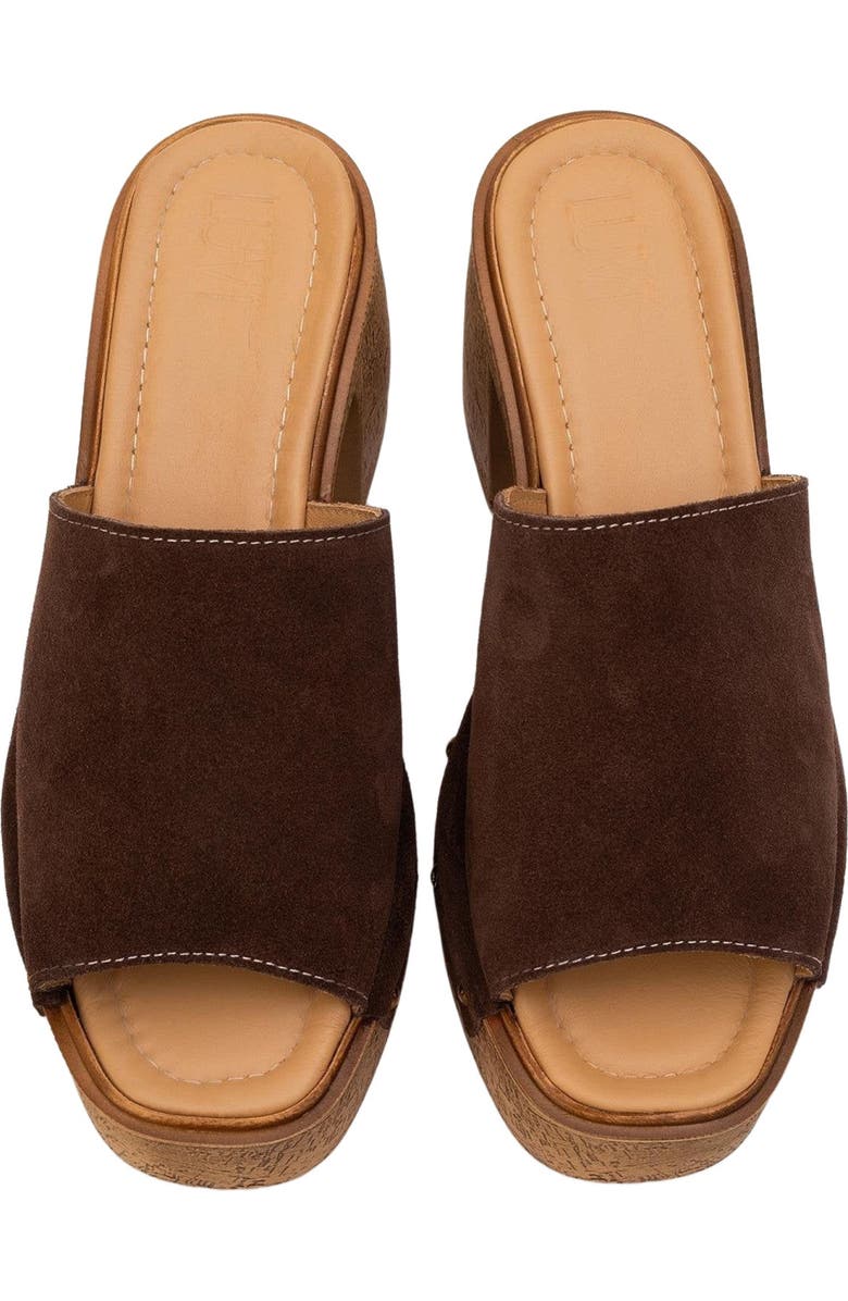 Forever & Always Shoes Pull Leather Platform Mules, Alternate, color, Dark Brown Suede Leather