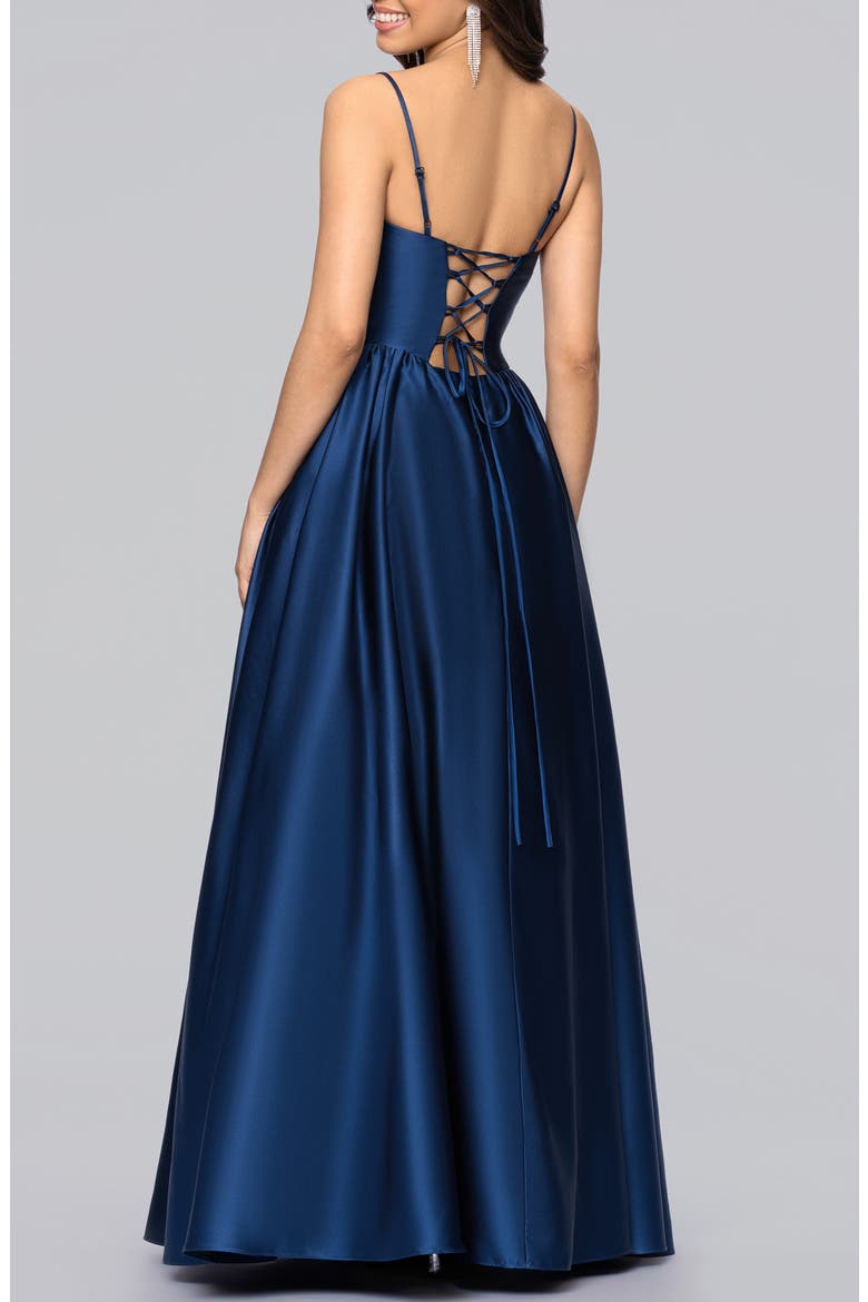 Basque Waist Satin Gown, Alternate, color, CADET BLUE