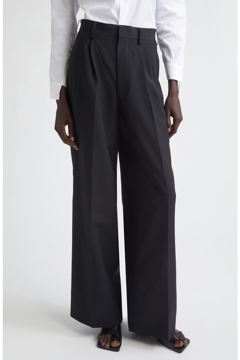 High Waist Pleated Wool & Mohair Wide Leg Pants, Main, color, BLACK
