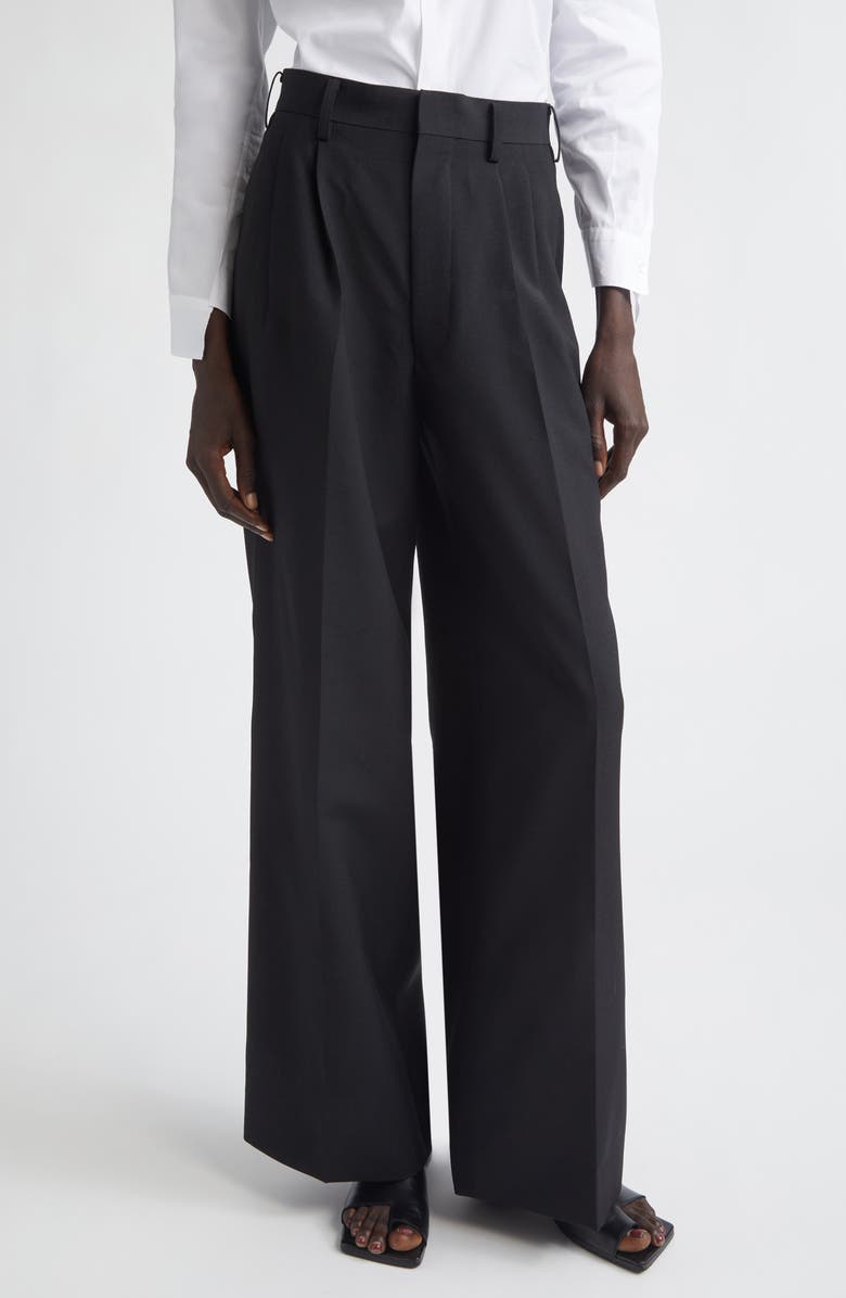 Junya Watanabe High Waist Pleated Wool & Mohair Wide Leg Pants, Main, color, Black