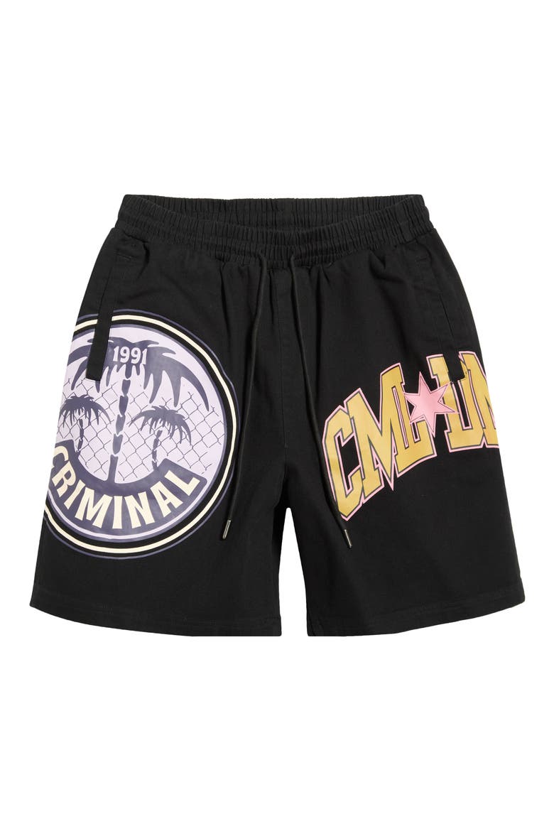 Varsity Cotton Twill Shorts, Alternate, color, BLACK