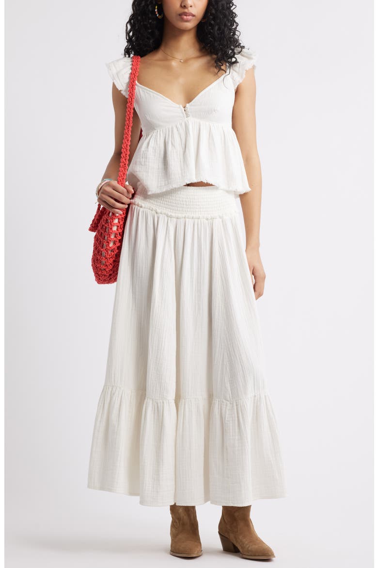 Cotton Gauze Tiered Maxi Skirt, Alternate, color, IVORY
