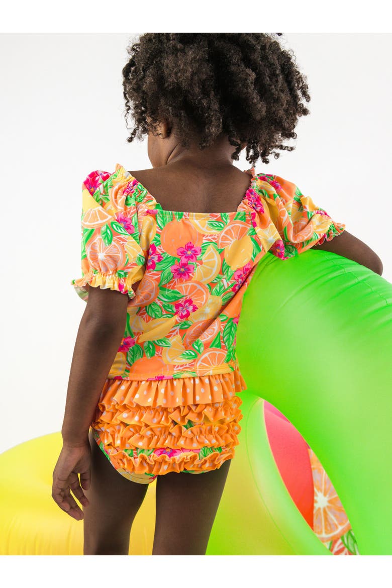 UPF50+ Puff Sleeve Ruffle Tankini 2-Piece Swimsuit, Alternate, color, Neon Squeeze the Day