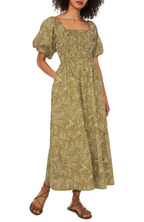 Print Puff Sleeve Maxi Dress