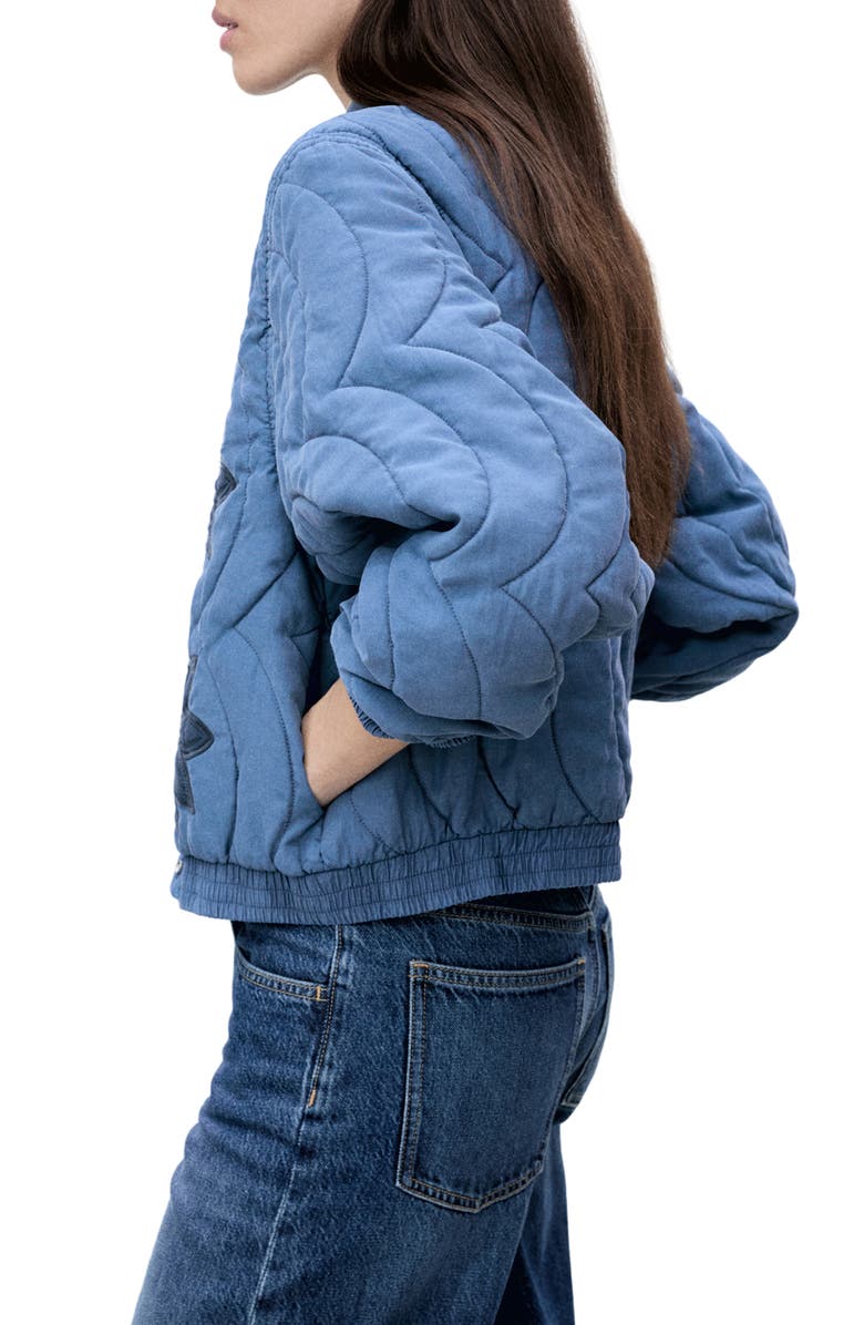 MANGO Floral Embroidery Quilted Jacket, Alternate, color, 
