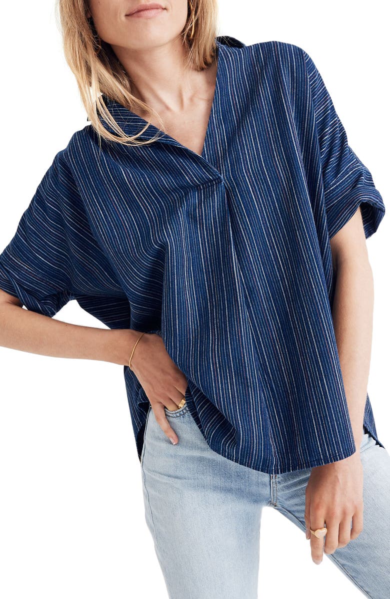 Madewell Courier Button Back Shirt in Cecile Stripe, Main, color, 
