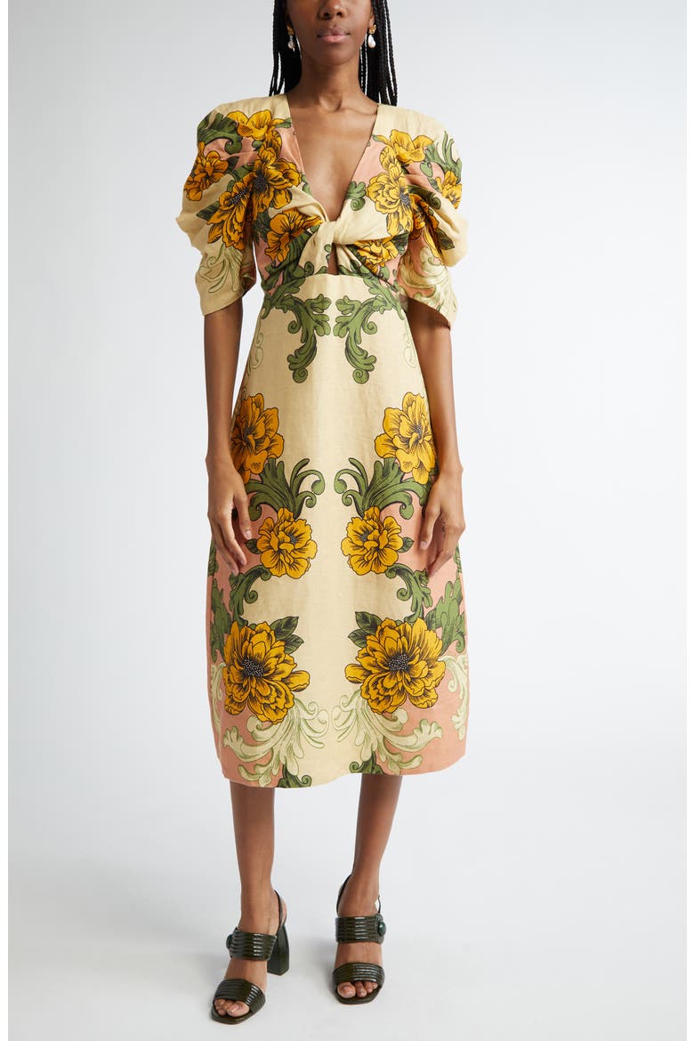farm rio delicate flower arabesques linen midi dress Farm Rio Multi Delicate Flower Arabesques Linen Midi Dress