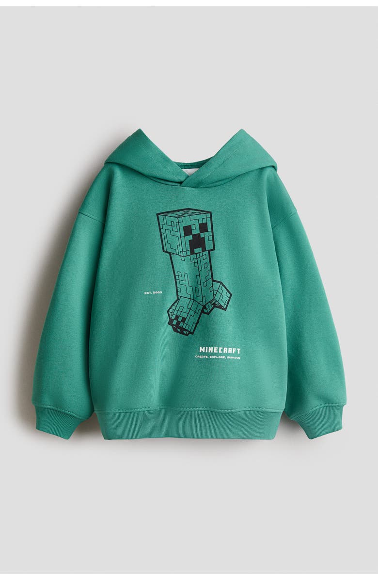 H&M Hoodie with printed motif, Main, color, Green/Minecraft
