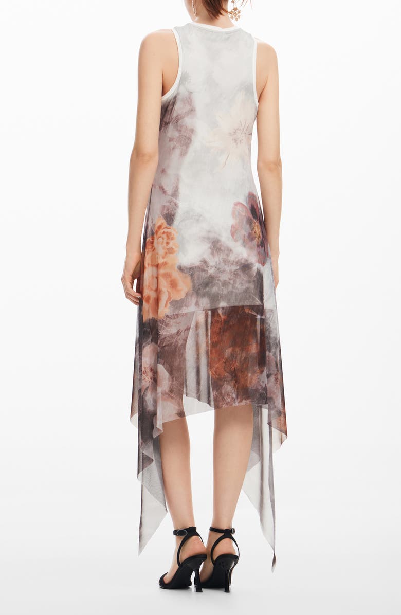 Desigual Floral Sleeveless Handkerchief Hem Dress, Alternate, color, Black/ Ivory